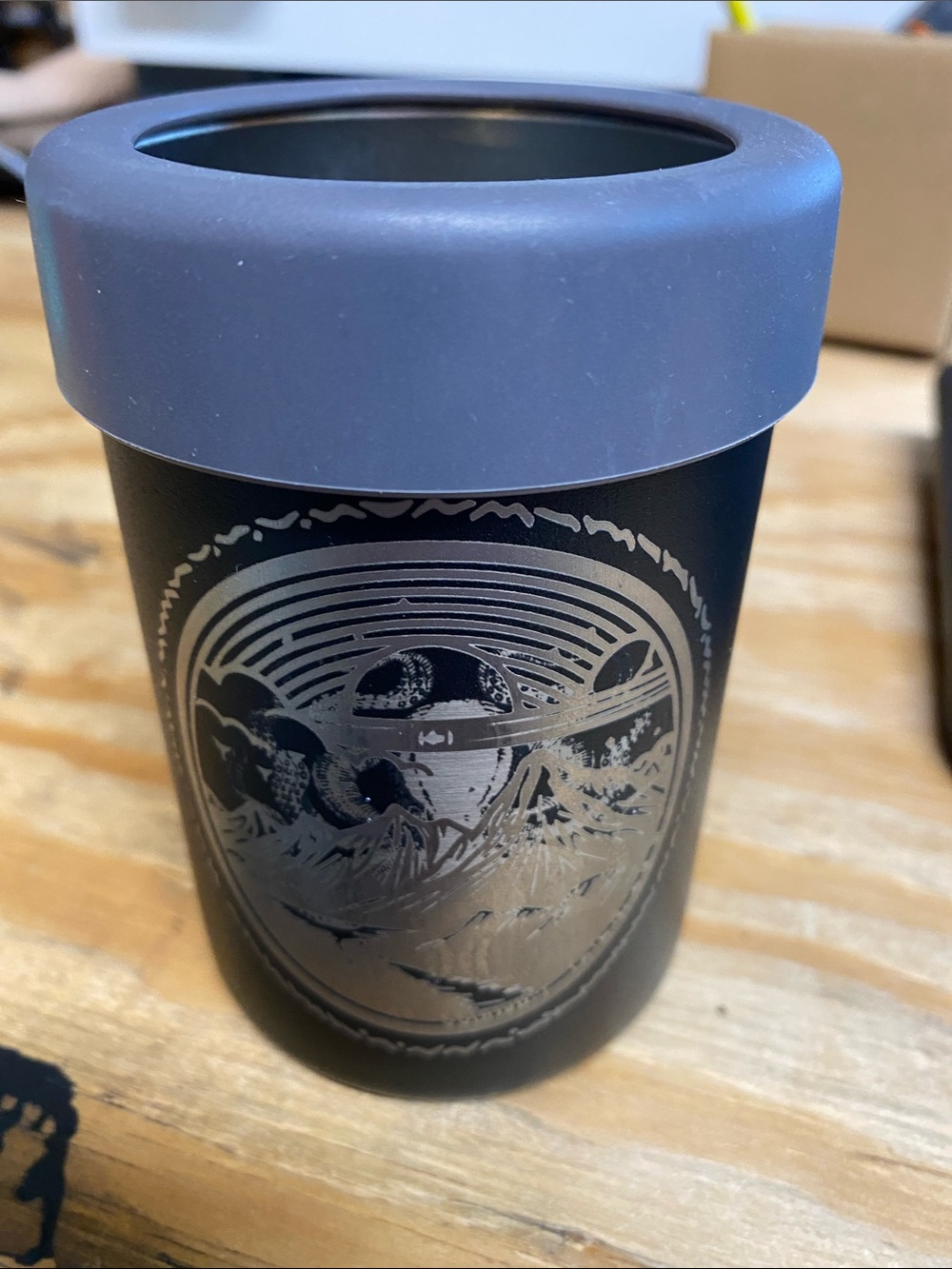 12 oz Insulated Black Can Cooler with Gray Lid - Outdoor Landscape Design